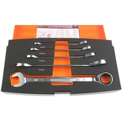 Bahco, Schraubenschlüssel, Satz metrische Knarren-Ring-Maulschlüssel - 5-teilig/Kunststoffbox (10 mm, 13 mm, 17 mm, 19 mm, 8 mm)