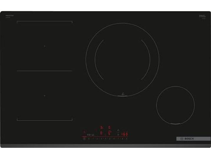 Bosch PVS831HC1E Serie 6 Smartes Induktionskochfeld (autark), 80 cm breit, Kombination zweier Kochzonen, 28 cm große Induktions-Kochzone, Kochfeldbasierte Haubensteuerung, schnelleres Kochen