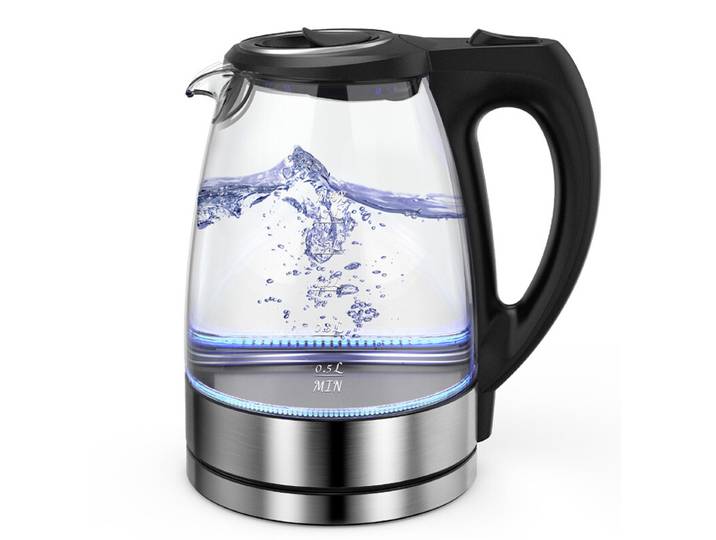 Bouilloire électrique en verre borosilicate Cuisync 1,7 L, ébullition rapide à haute puissance de 2200 W, base en acier inoxydable 304, base rotative à 360°, bouilloire électrique domestique (FY-788)