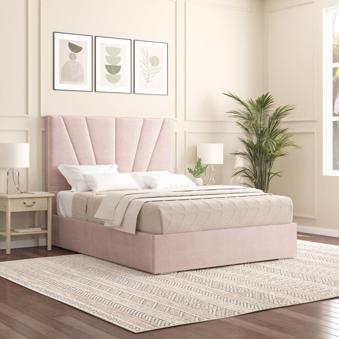 Canora Grey Alahnna Upholstered Bed Frame Pink Kingsize (5')