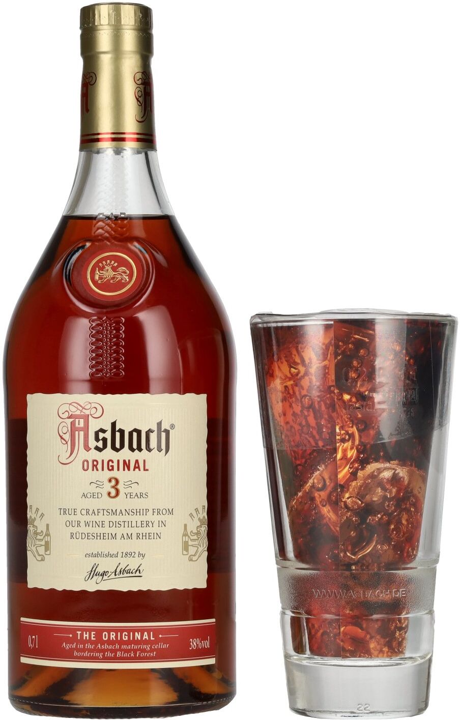 Asbach Original 3 Jahre 38% Vol. 0,7l mit Glas