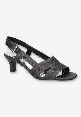 Women's Meghan Slingback Heeled Sandal by Easy Street in Black Satin (Size 7 1/2 M)