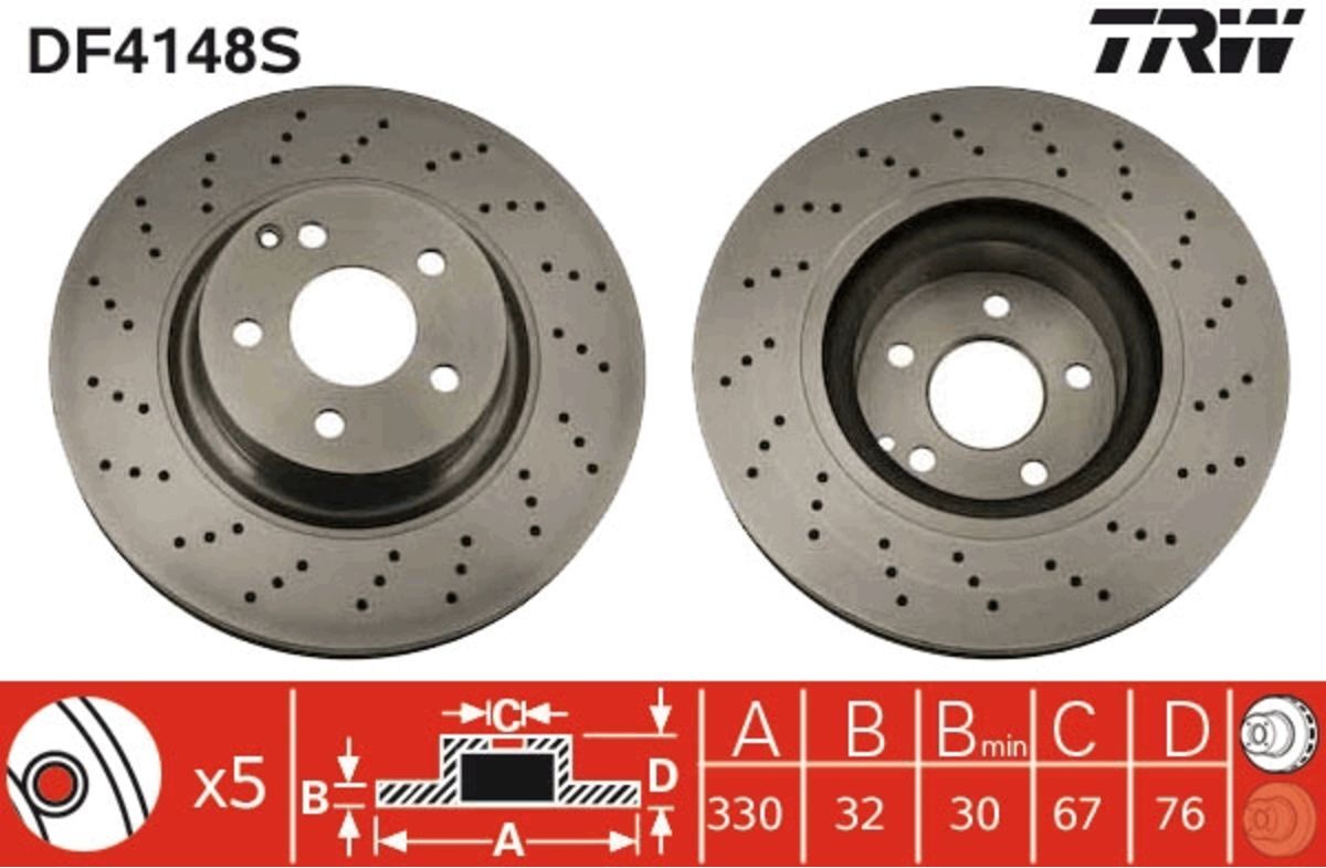 Bremsscheibe TRW DF4148S vorne, perforiert, geschlitzt, 1 Stück