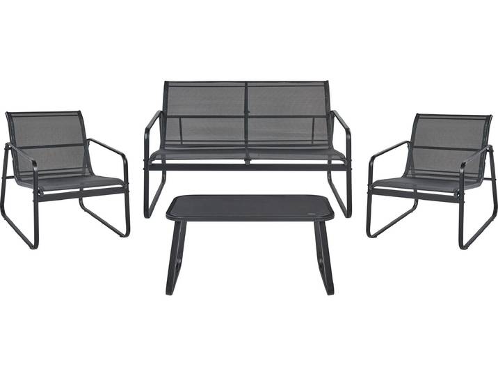 BELIANI Lounge Set Schwarz aus Metall 4-Sitzer Gartentisch Gartensofa 2 Gartensessel Gartenmöbel Loungemöbel Outdoor
