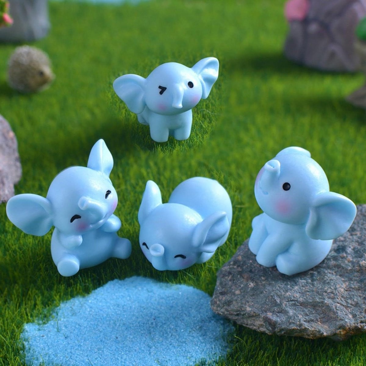Blauwe Mini Olifanten Beeldjes - Miniatuur Olifanten Ornament voor Decoratie - 2,7 x 2,5 cm