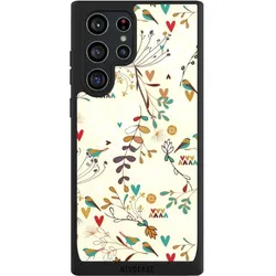 Nivocase Handyhülle für Samsung Galaxy S22 Ultra Hülle NIVOpure Case Schwarz Blumen Retro Vogel (Samsung Galaxy S22 Ultra), Smartphone Hülle, Schwarz