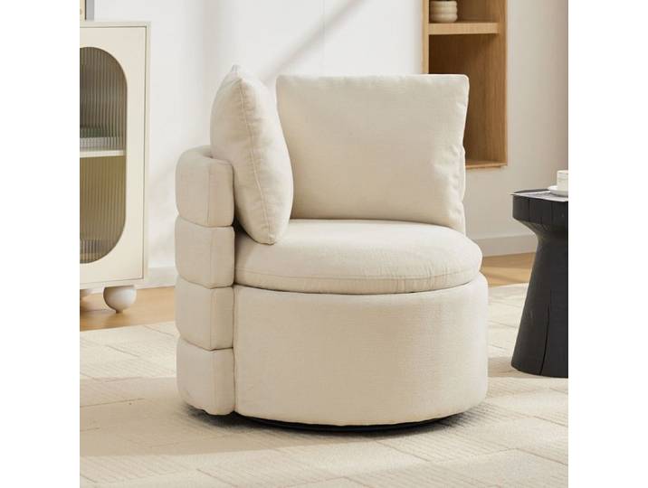Fauteuil pivotant 029 78.5x73x83 cm Ivoire chenille design moderne rangement pratique confort absolu grâce à son revêtement en