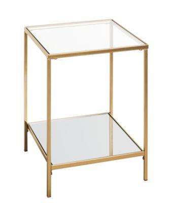 HAKU Beistelltisch, quadratisch, Stahlrohr lackiert, Ablagen Sicherheitsklarglas/Spiegelglas, B 390 x T 390 x H 550 mm, gold