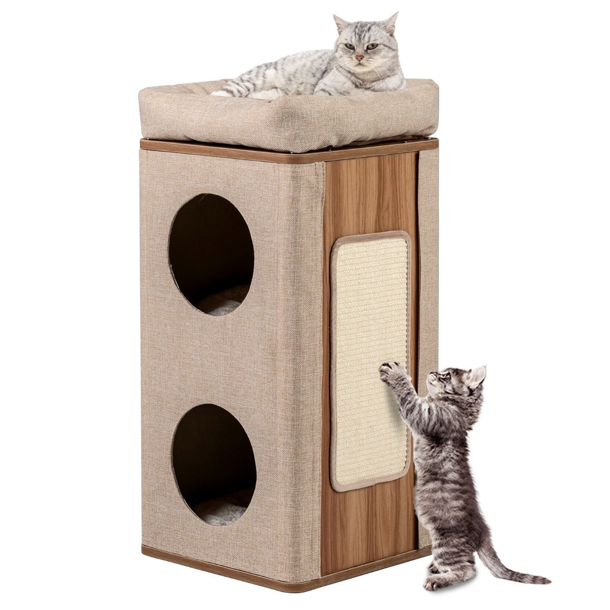 Costway Modern Kattenhuis in Tonvorm met Drie Verdiepingen voor Binnen