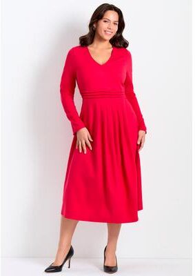 Plus Size Women's Ponte Fit And Flare Midi Dress by Avenue in Vibrant Red (Size 18)