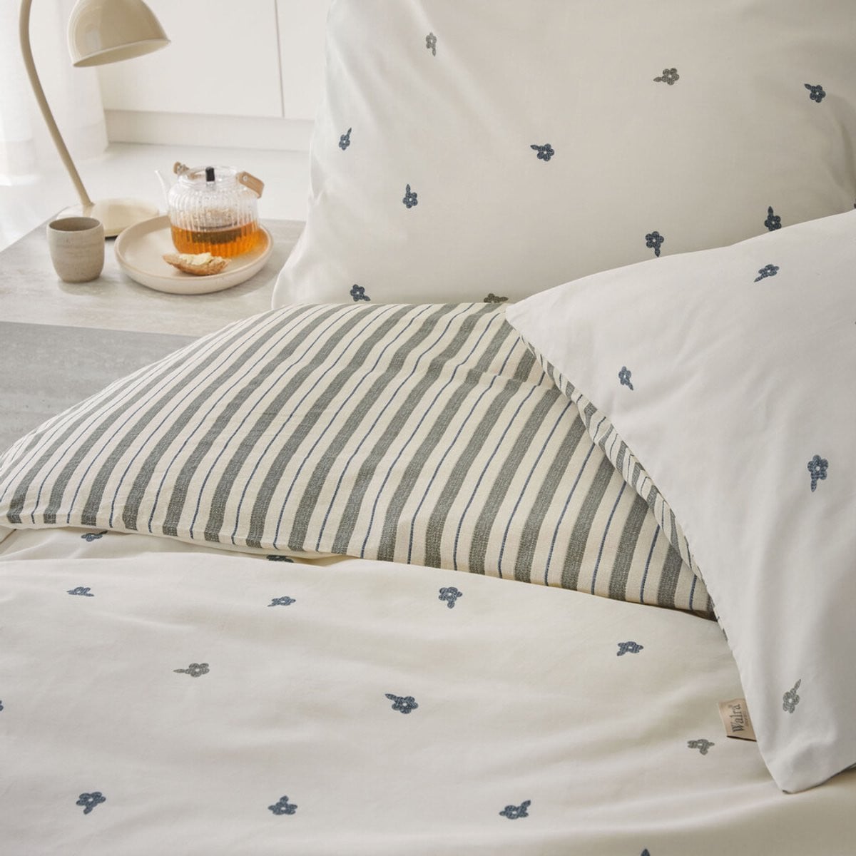 Walra Dekbedovertrek Remade Blossom Lines - Off White / Groen - 200 x 220 cm