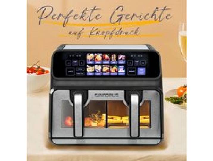 WOVREO Friteuse à air 9 L double compartiment 2200 W avec fenêtre éclairage intérieur et 10 programmes