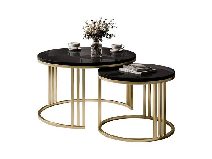 COUCHTISCH 2in1 LORI Hochglanz Gold gebürstet, Gold gebürstet / Schwarz glänzend