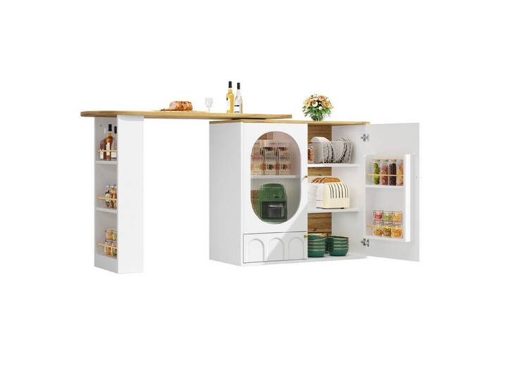 Refined Living Bartisch 360° drehbarer Bartisch,ausziehbar Esstisch mit Stauraum,Snackhalter (1-St., Kommt mit Snackhalter. Multifunktionale Aufbewahrungsinsel), Extra große Speicherkapazität, für Küche, Wohnzimmer und Esszimmer