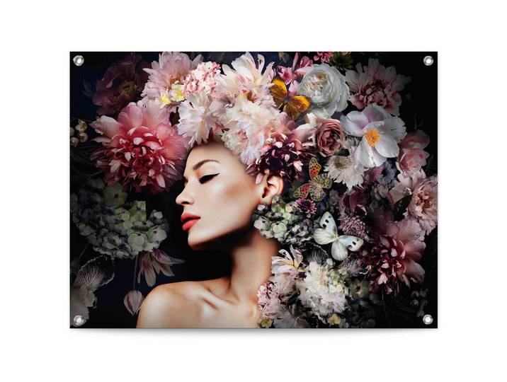 Poster REINDERS Frau mit Blumenhut , rosa (farbe bild(er): rosa), B:80cm H:60cm T:0,1cm, Leinwand, Bilder, Poster, Outdoor für Garten oder Balkon