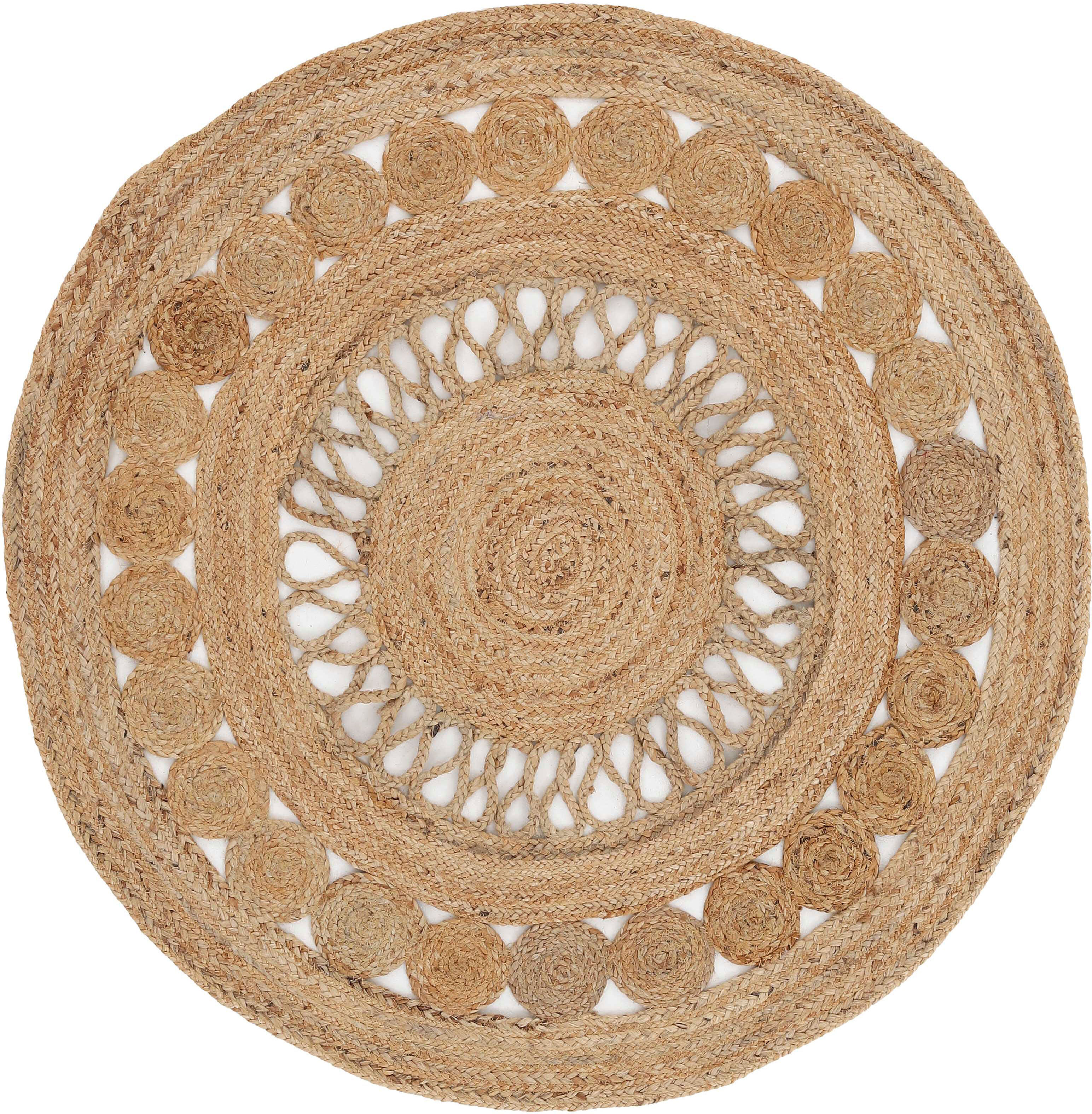 Teppich CARPETFINE "Juteteppich Ella", beige (natur), B:150cm H:5mm Ø:150cm, Jute, Teppiche, Teppich natur B : 150cm Ø 150cm 1 Stk., 5mm, Ø 150cm