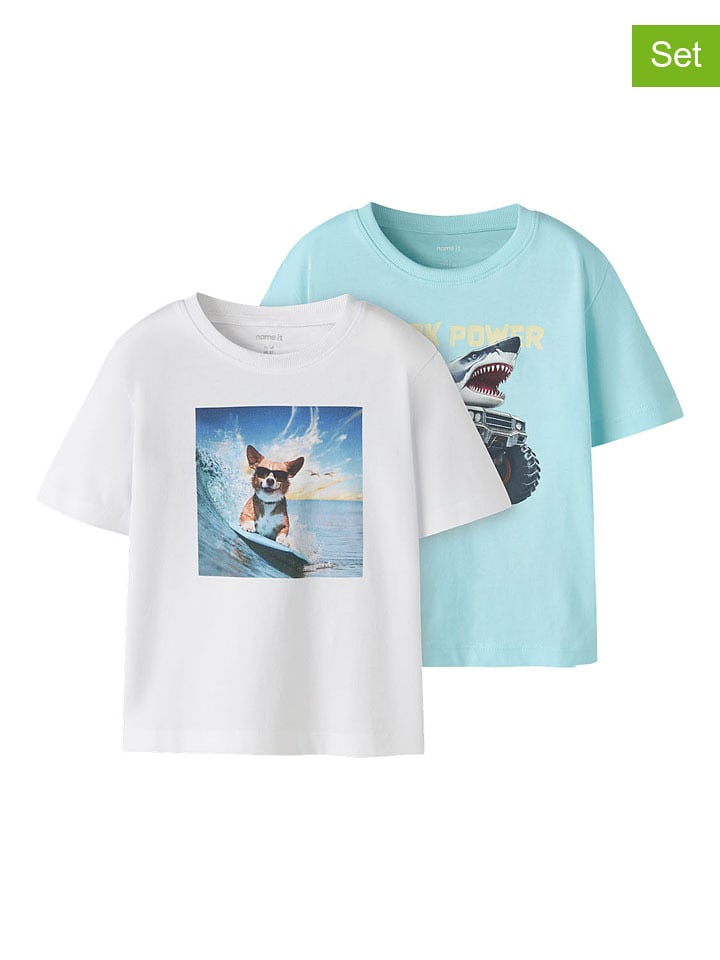 name it 2er-Set: Shirts "Voto" in Weiß/ Hellblau - 92