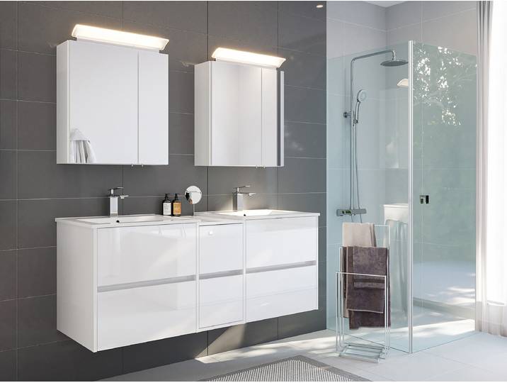 Ensemble de salle de bain Limes 3 pièces 150cm Blanc/Blanc brillant