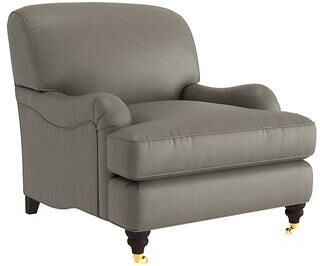 Janelle Leather Chair - Sage Leather, Sage Walnut - Ballard Designs