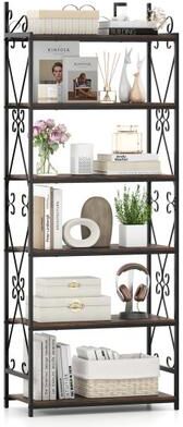 Costway 6-Tier Bookshelf Industrial Bookcase with 2 Anti-Tipping Kits and Metal Frame-Rustic Brown