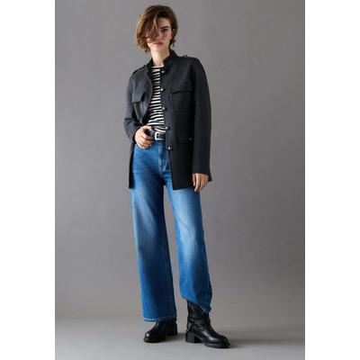 Wintermantel PEPE JEANS "Wintermantel LIS", Damen, Gr. S, grau (dunkelgrau marl), 45% Polyester, 45% Wolle, 4% ANDERE FASERN, 3% Acryl, 3% Viskose, Mäntel Wintermantel