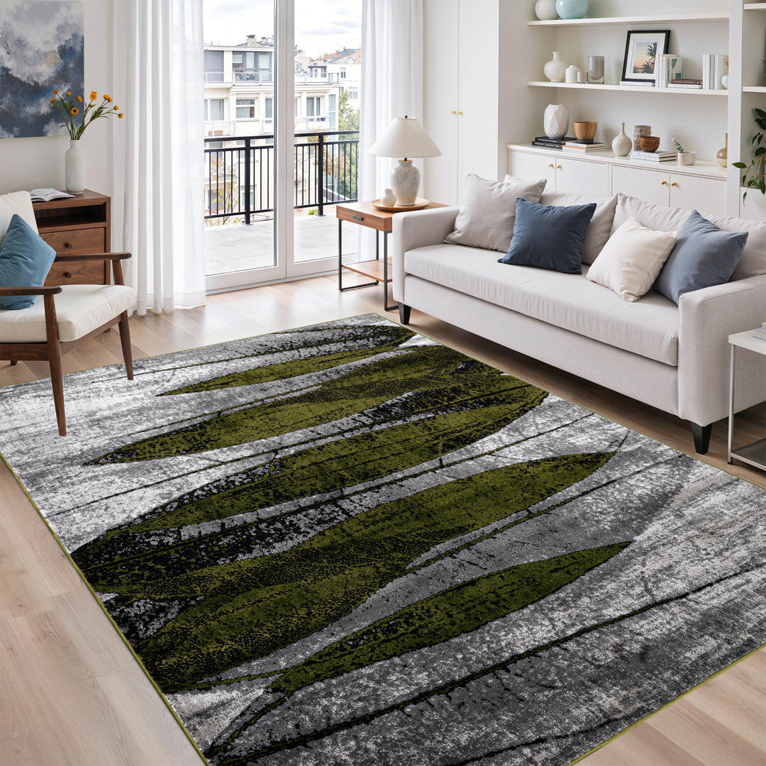Corrigan Studio Rectangle Abstract Dhurrie Washable Green Rectangle 200 x 290 cm