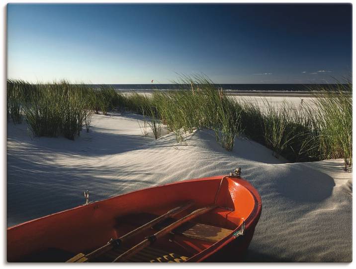 Leinwandbild ARTLAND Rotes Boot am Strand... , rot (farbe bild(er): rot), B:40cm H:30cm, Bilder, Leinwandbild, auf Holzrahmen gespannt