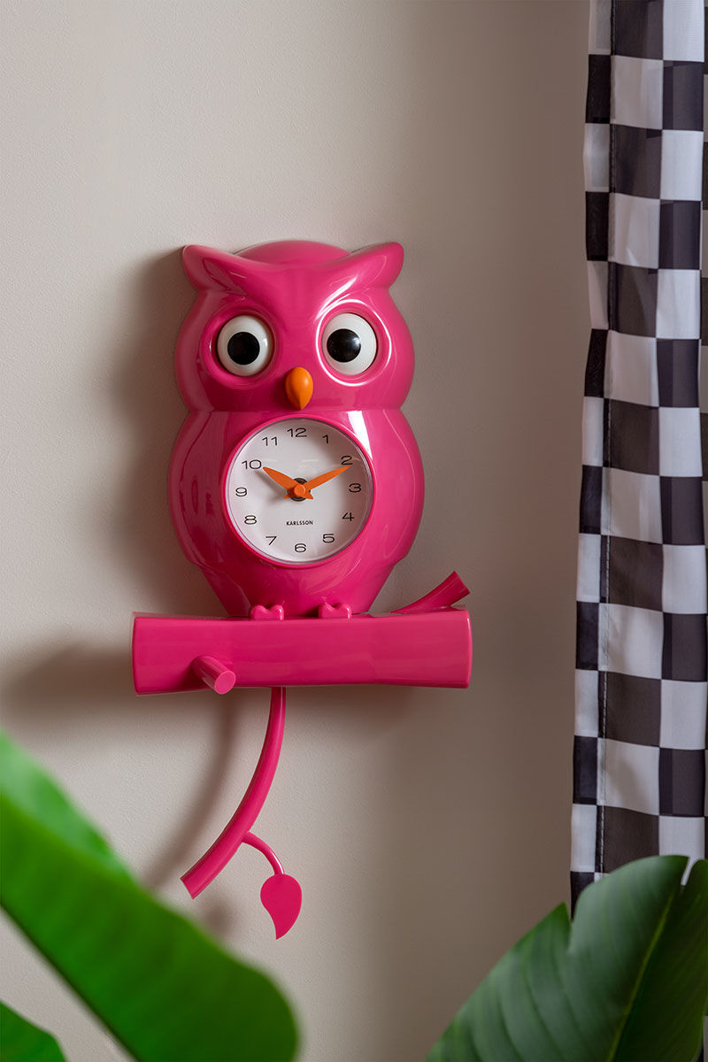 Karlsson väggklocka Owl Pendulum bright pink KA5965BP
