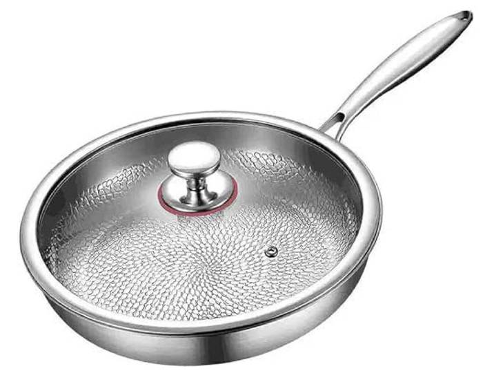 GZGLZDQ Titan Bratpfanne mit Antihaft-Beschichtung, Gehämmert und Kratzfest, Für Induktion, Gas und Keramik, Mit Deckel,Braten, Frittieren und Kochen(With lid,Ø32cm)
