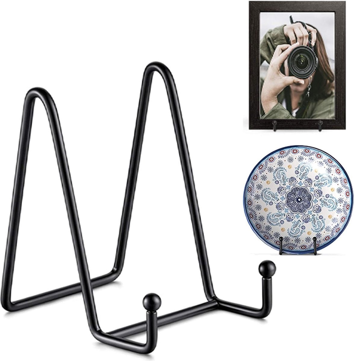 Zwarte metalen bordenstandaard voor sierborden en kookboeken, 6 inch