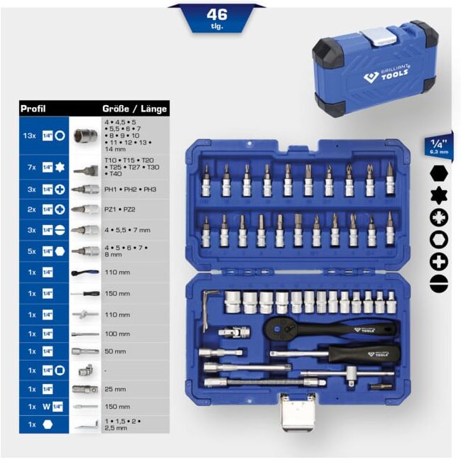 Brilliant Tools Jeu de clés à douille 1/4