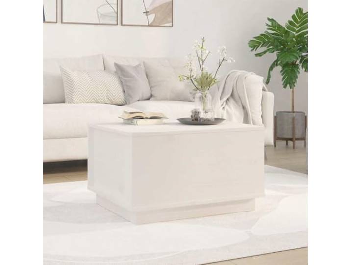 Couchtisch Weiß 60x50x35 cm Massivholz Kiefer mit Hebeplatte und großem Staufach - Beistelltisch aus massivem Kiefernholz für Wohnzimmer, Stabiler Rahmen, rustikale Optik,