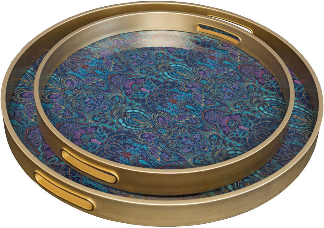Laurence Llewelyn-Bowen LLB- Round tray set of 2 - Dangerous Damask Purple 114.3cm W X 114.3cm D X 11.43cm H