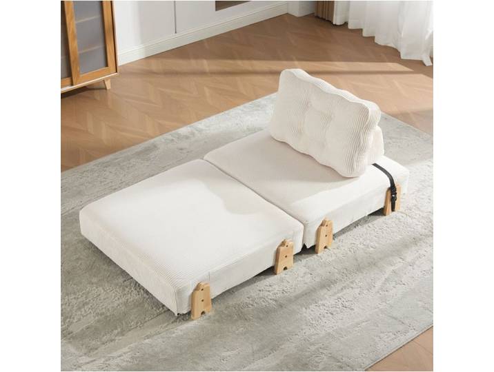 WOVREO Fauteuil convertible en lit simple 1 place velours côtelé beige style scandinave pliant et gain de place