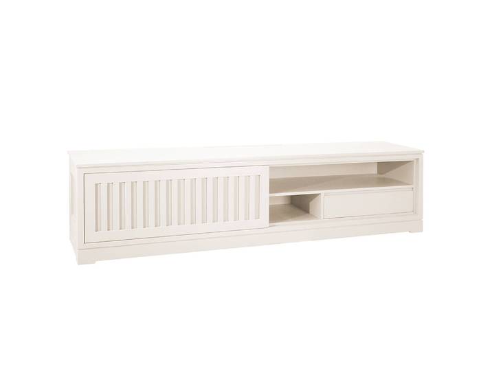 TV-Lowboard Geriffelt Pinie Massiv, gebürstet Weiß/Pinie Weiß 206cm