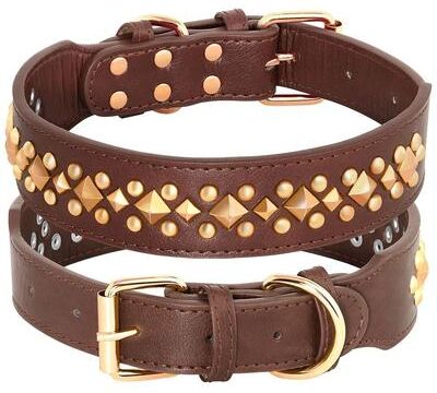 Uplift Picks Spiked Leather Dog Collar For Strong And Stylish Dogs brown xl
