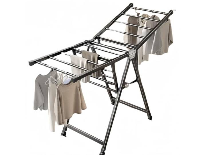 woxefo Wäscheständer, einziehbarer Wäscheständer, Faltbarer Wäscheständer, Wäscheleine, Kleiderbügel, geeignet für Wohnzimmer, Schlafzimmer, Außenbereich usw.(A,1.8m)