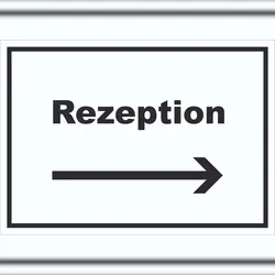 HB-Druck Rezeption Schild mit Text und Richtungspfeil rechts Anmeldung Eingang waagerecht A3 (297x420mm)