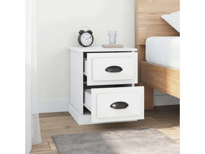Table de chevet en bois d'ingénierie - MEUBLECHIC - Lot de 2 - Blanc - 39x39x47 5 cm - 2 tiroirs - Montage facile