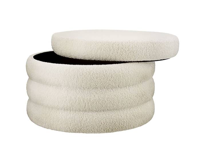 Tabouret rembourré rond avec rangement revêtement bouclé crème