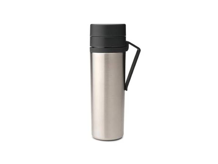 Brabantia - Gourde Isotherme Make & Take\, avec Clip Ceinture\, Conserve les Boissons Chaudes pendant 6 Heures ou Froides pendant 12 Heures\, Étanche et Lavable au Lave-Vaisselle - Gris Foncé\, 0\,5L