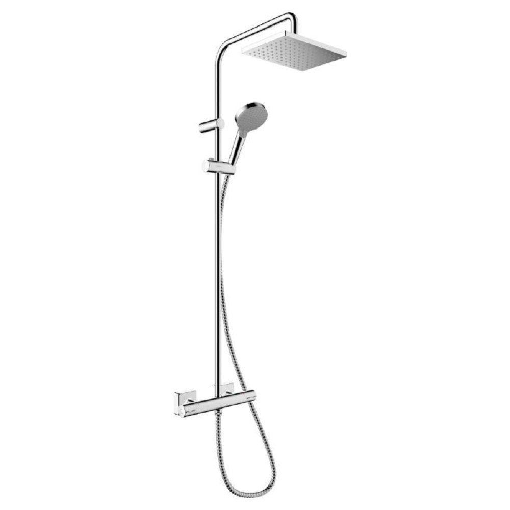 hansgrohe Duscharmatur VERNIS Shape Duschsystem, Thermostat Duschbrause Regendusche Armatur (Wasser sparen, Wassersparen, Komplettset, Chrom)