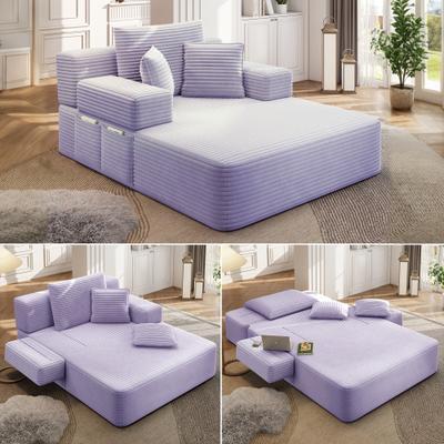 Loedds 48.5-inch Convertible Sleeper Chair with Convertible Design, Storage and Spring Seat Support, Purple