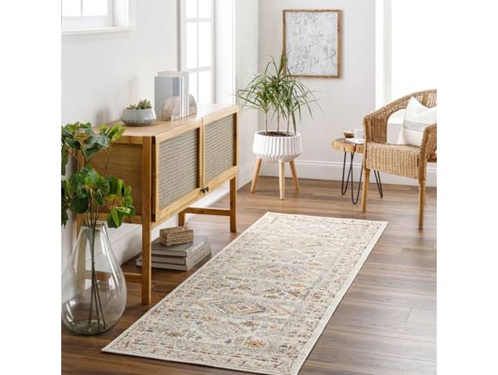 Livabliss Dublin Vintage groß - Wohnzimmer 80x220 cm, Esszimmer, Schlafzimmer, Orientalischer e Boho Style - Carpet Living Room, Bunter Muster, Elfenbein, Rosa und Grau