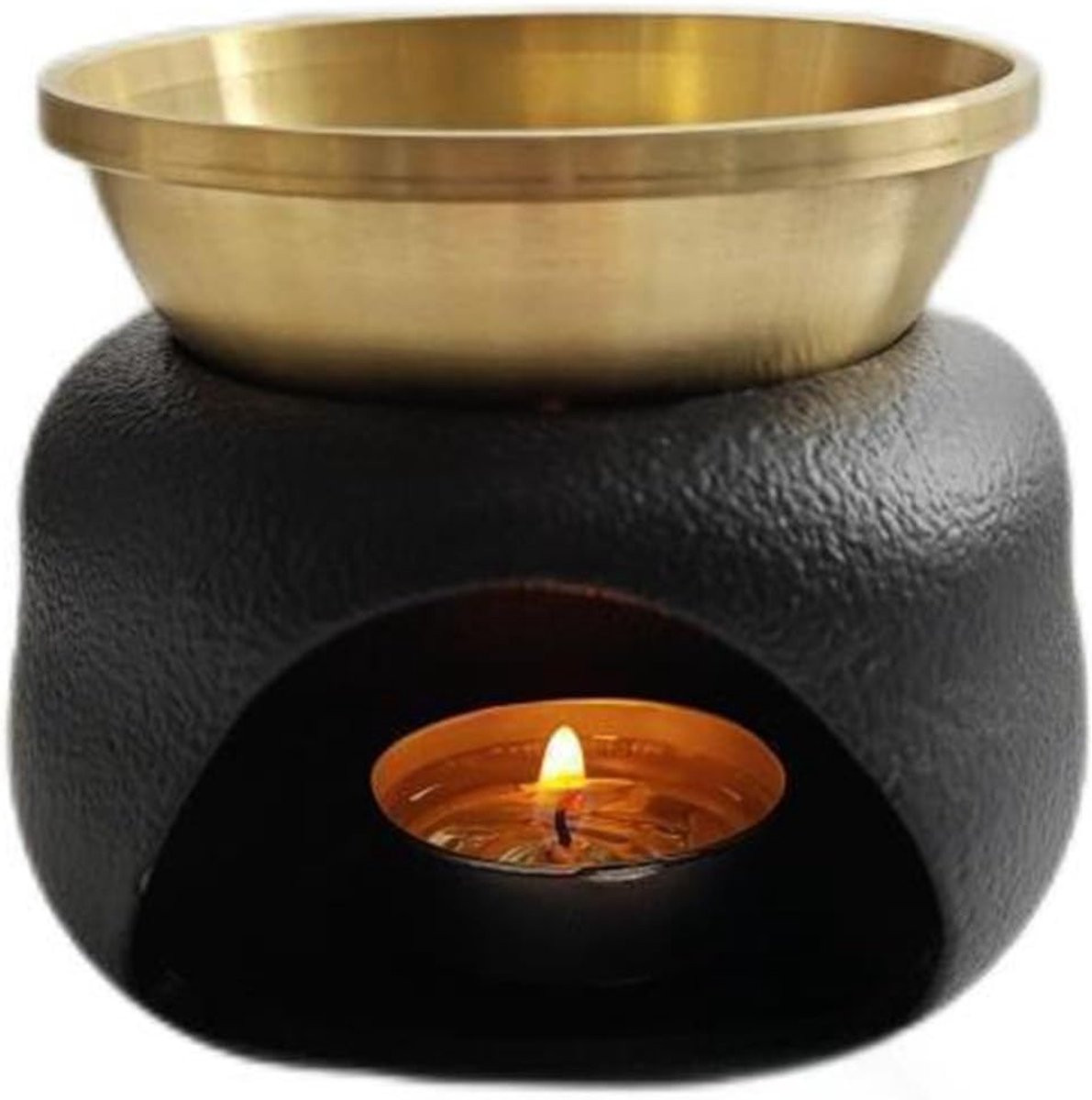 Keramische aroma lamp zwart goud - Wax melt brander voor aromatherapie - Diameter: 10 cm