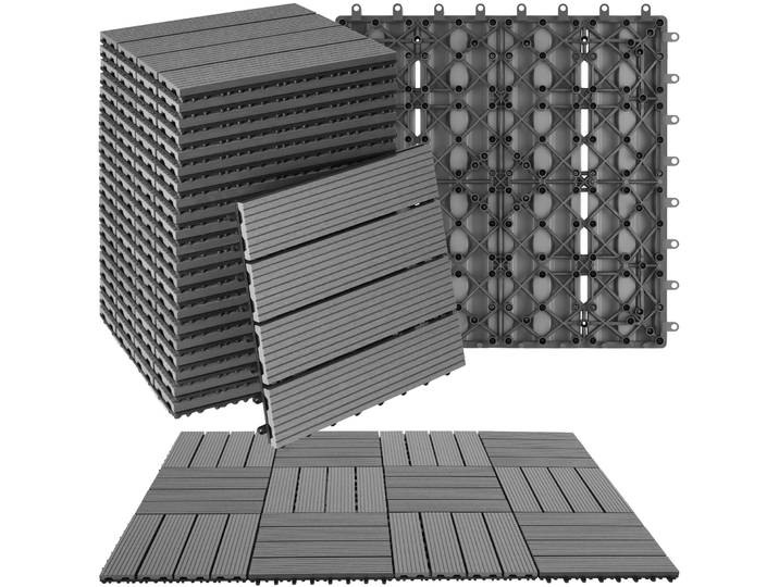 Lot de dalles de terrasse TEGULAS en WPC aspect bois - gris, Lot de 22