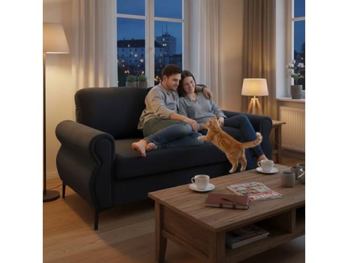 Ball & Cast Kleine Couch, Mini Sofa mit Federkern für Wohnzimmer, Schlafzimmer, Wohnung & Büro, Schwarz