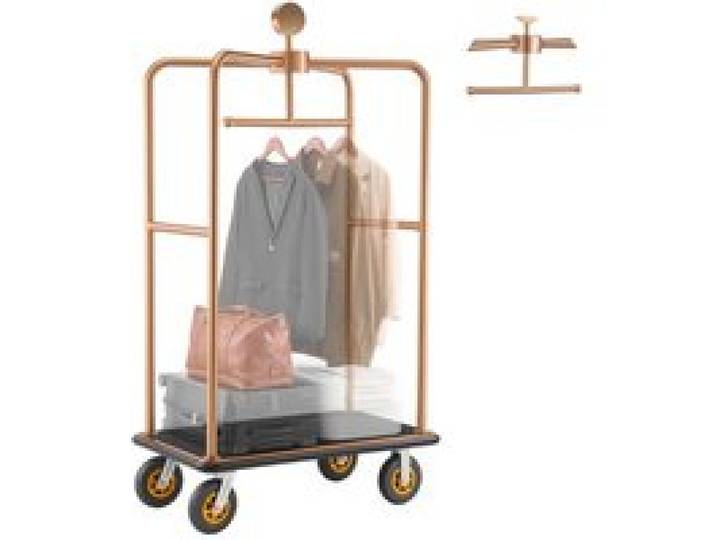 VEVOR Hotelgepäckwagen aus Edelstahl, 544,31 kg Belastbarer Kofferwagen mit 8 Zoll Gummirädern, Hotelwagen mit Schwarzem Teppichboden & Garderobenstange, Gepäckwagen für Hotels Resorts, Roségold