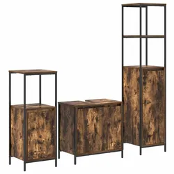 vidaXL Badezimmermöbel Set mit Regal 3 pcs Rauchesche und Schwarz
