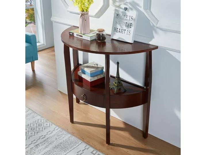 HLDJYLZS Halbmond Konsolentisch mit Schublade, Landhaus Eingangstisch Modernes Halbmond-Design, Stauraumschublade, Tisch für Flur, Eingangsbereich, Wohnzimmer und Foyer